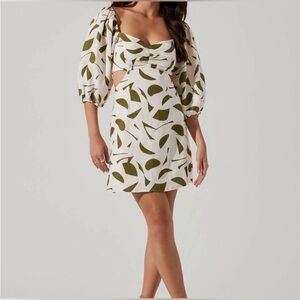 ASTR The Label Olive and Off White Linen Mini Dress